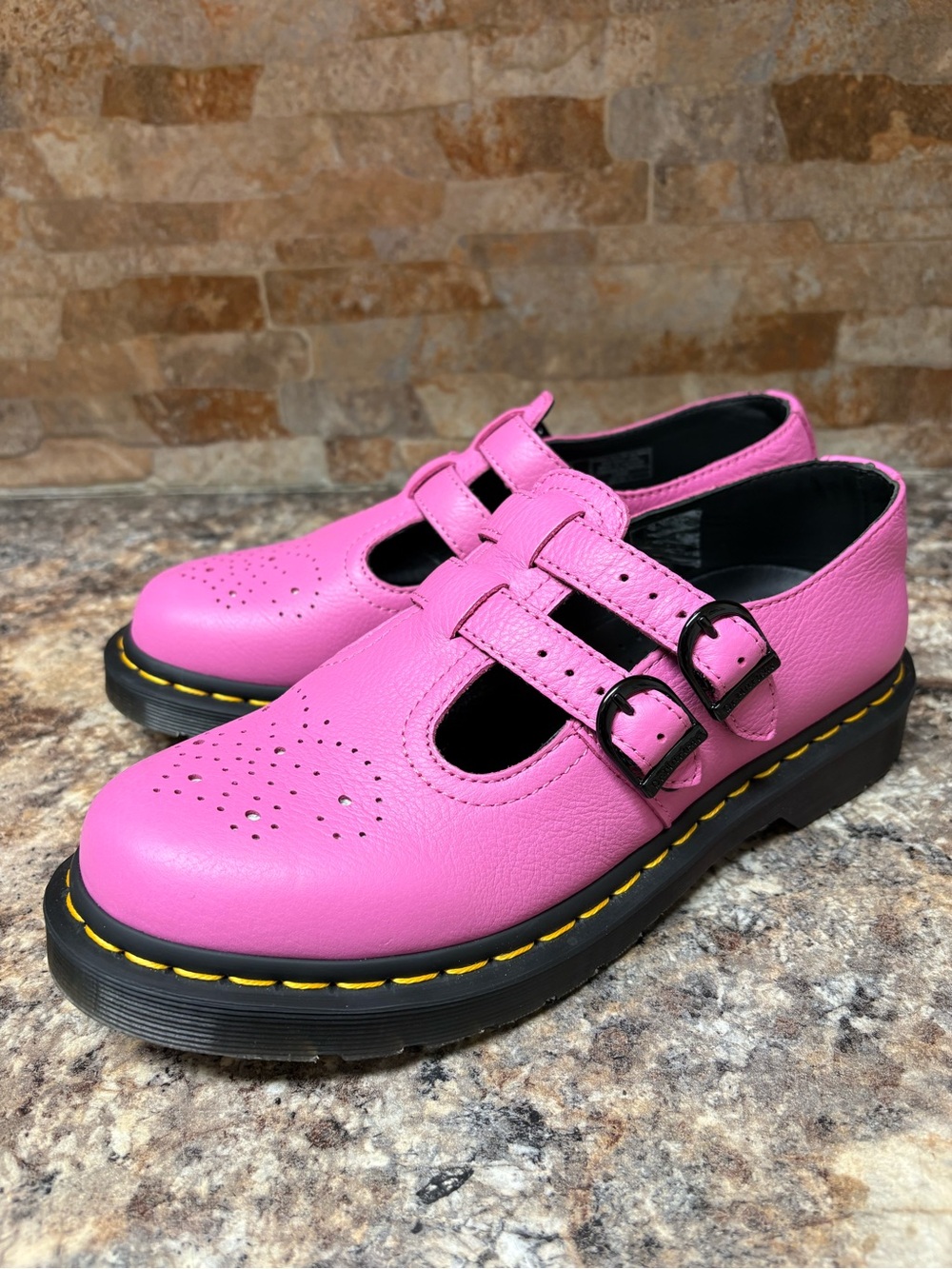 Dr Martens 8065 Mary Jane Pink leather Double Strap shoes Size 8
